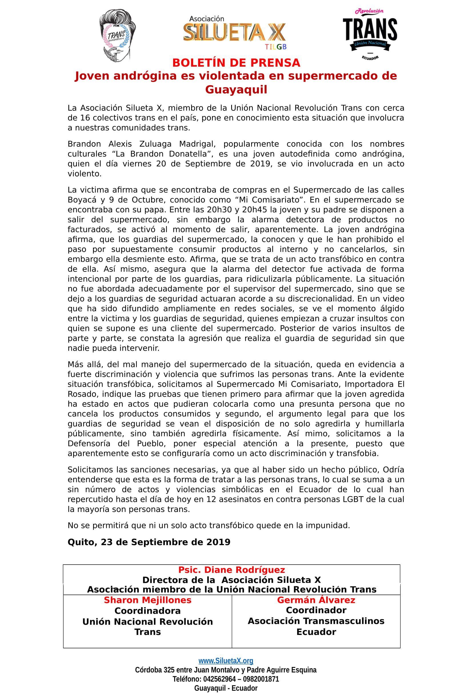 Boletc3adn De Prensa Joven Andrc3b3gina Es Violentada En Supermercado De Guayaquil 1