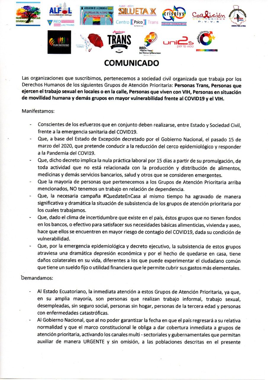 COMUNICADO: ONG's que trabajan con grupos de atención prioritaria frente al COVID-19, demandamos... Img 20200320 Wa0091