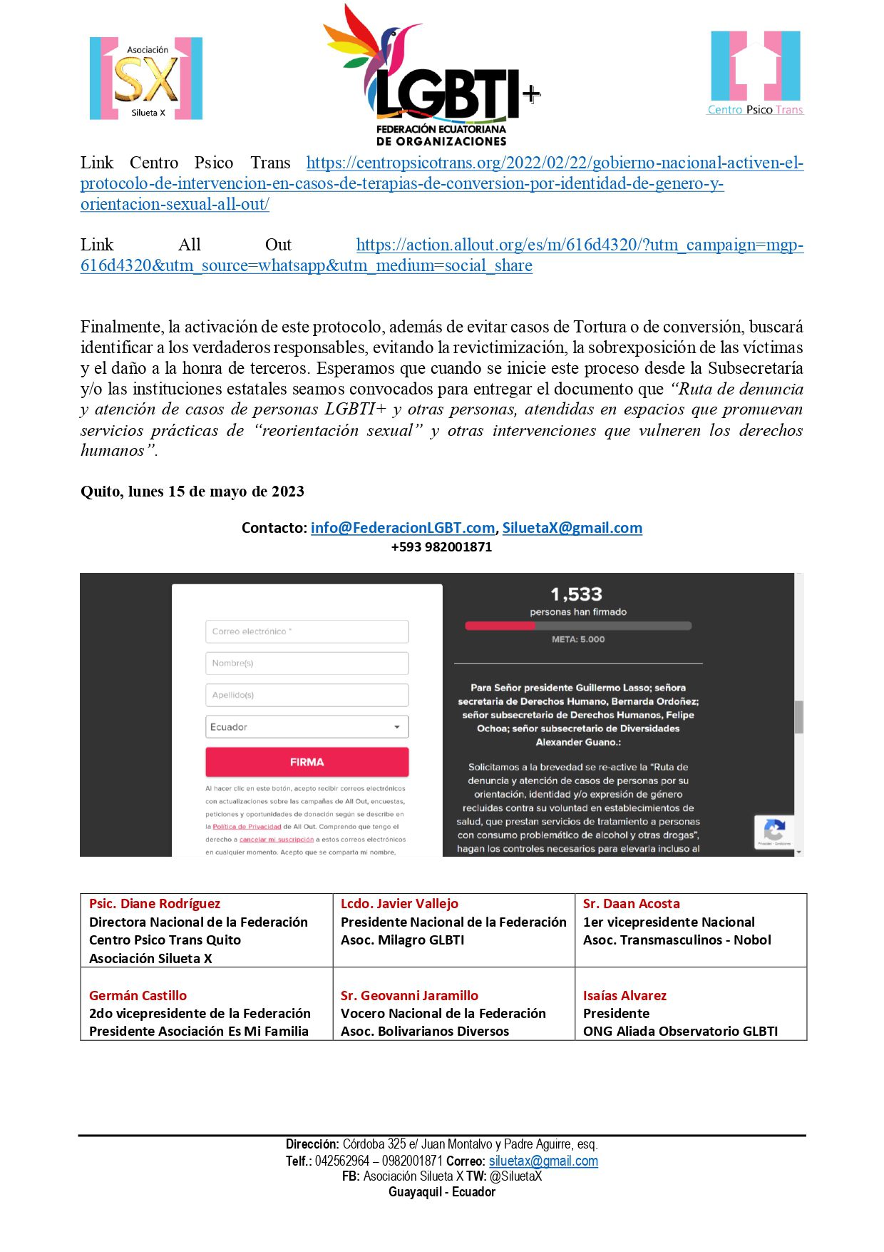 COMUNIDADO PÚBLICO: El Estado sigue sin garantizar derechos en casos ECOSIG (Esfuerzos por cambiar la orientación sexual o identidad de género) #NoEsTerapia Comunicado El Estado Sigue Sin Garantizar Derechos En Casos Ecosig Esfuerzos Por Cambiar La Orientacion Sexual O Ide Page 0002